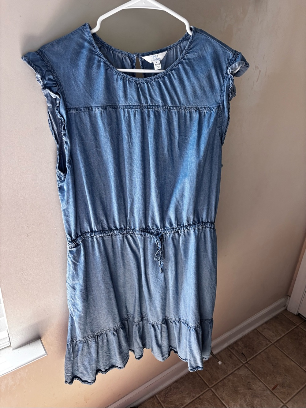 Chambray Tiered Drawstring Dress